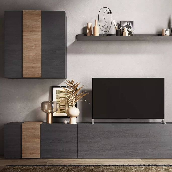 Ensemble TV contemporain gris/chêne clair Cadix